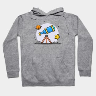 Telescope Astronomy Viewing Cute Planet and Cute Star Cartoon Vector Icon Illustration Hoodie